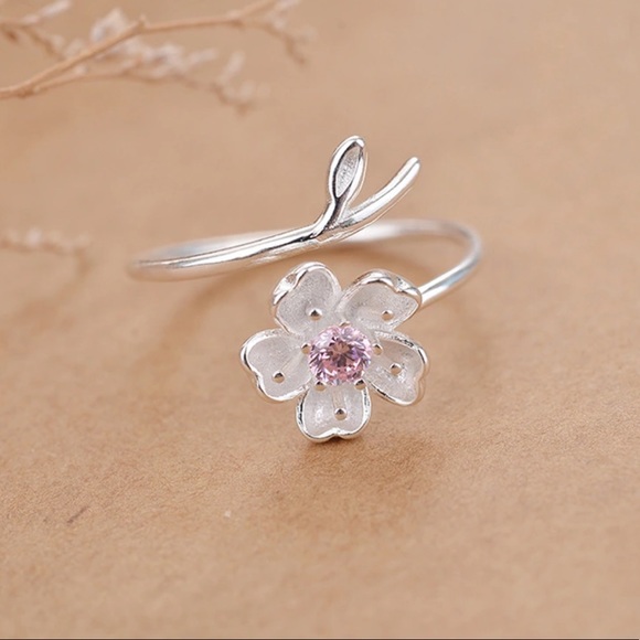 Cute Ring Set Silver Boho Midi Flower Stack Rings - Picture 6 of 8